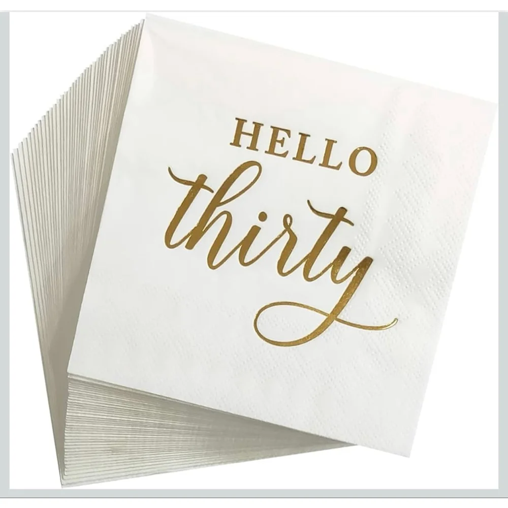 “Hello Thirty” White/Gold Birthday Napkins 80 pieces